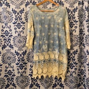 Mini dress with crochet lace trim